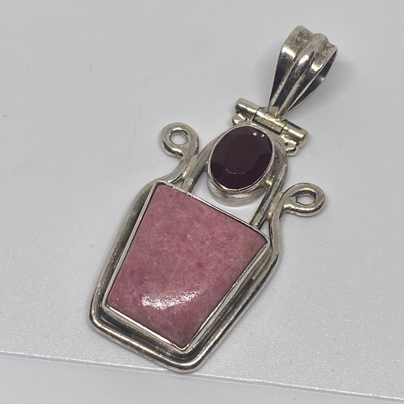 Pink and Red Stones Sterling Silver Pendant 925 - Picture 4 of 8